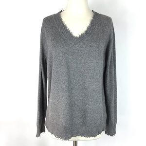 Dana Ashkenazi sweater raw edge V-neck oversized Grey wool thin loose minimalist